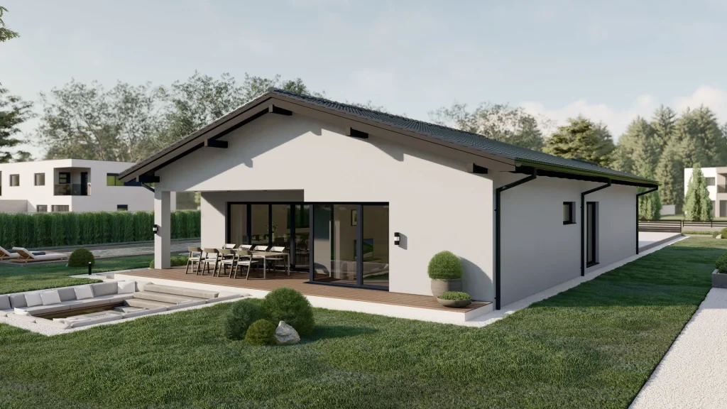 Modernes Fertighaus C003-21 mit zeitgenössischer Architektur und großen Fensterfronten von BAUTENT