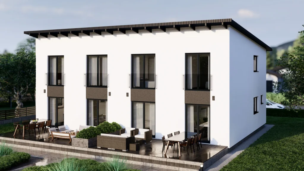 Modernes Fertighaus C003-23 mit zeitgemäßer Architektur und hochwertiger Fassadengestaltung von BAUTENT