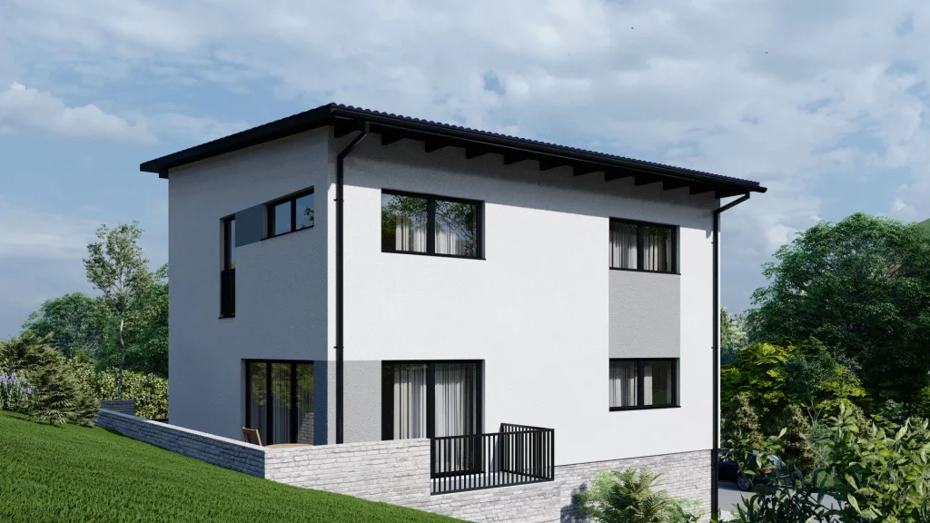 Modernes Fertighaus C003 mit großzügiger Verglasung und zeitgenössischer Architektur von BAUTENT