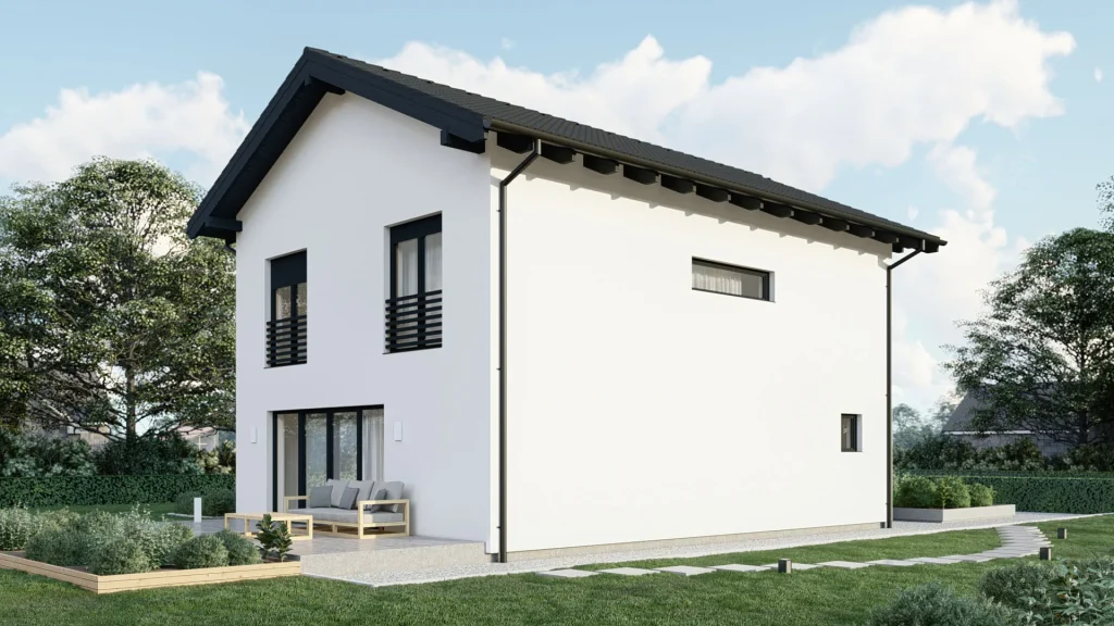 Modernes Fertighaus C003 Außenansicht mit zeitgenössischer Architektur und hochwertiger Fassadengestaltung