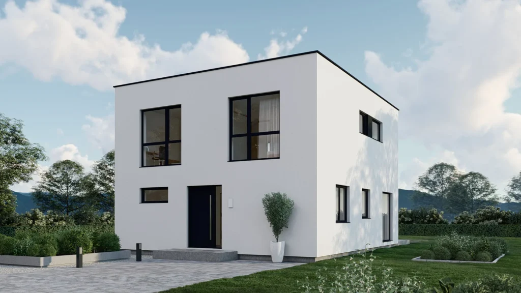 Modernes Fertighaus Comfort-A002 mit eleganter Fassade und großzügigen Fenstern von BAUTENT