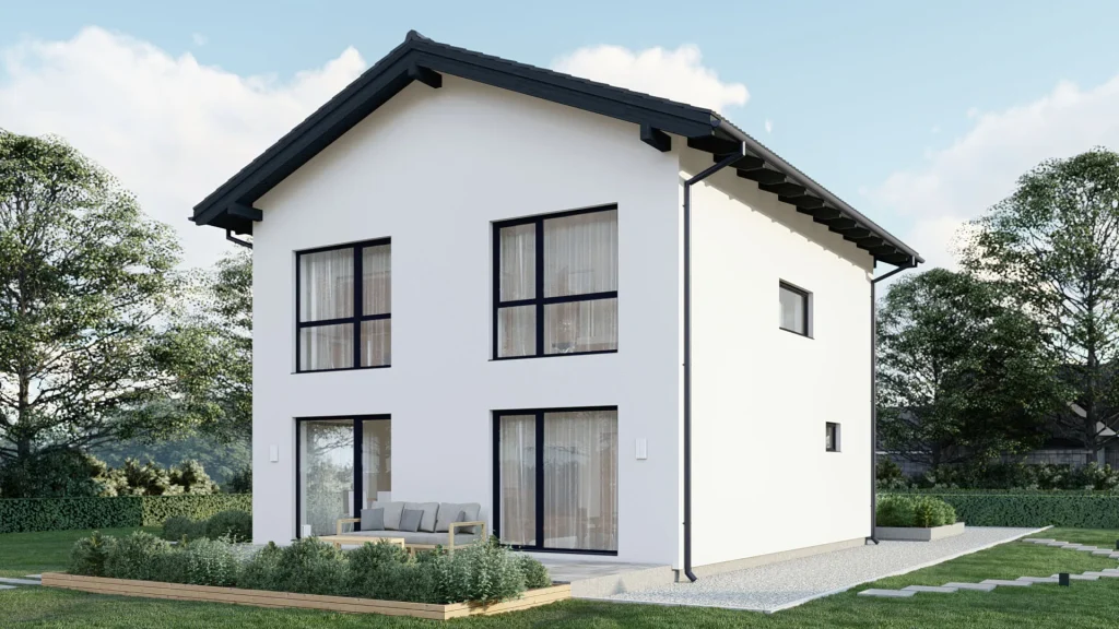 Modernes Fertighaus Comfort-B003 mit eleganter Fassade und großzügigen Fenstern von BAUTENT