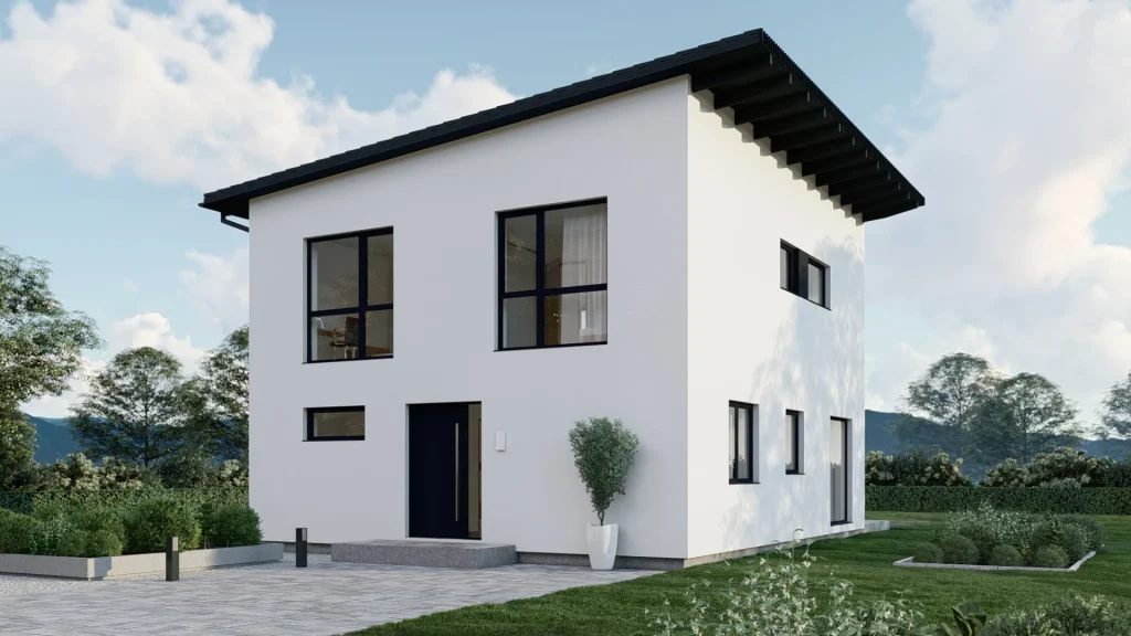 Modernes Fertighaus Comfort-D002 mit eleganter Fassade und durchdachtem Design für komfortables Wohnen