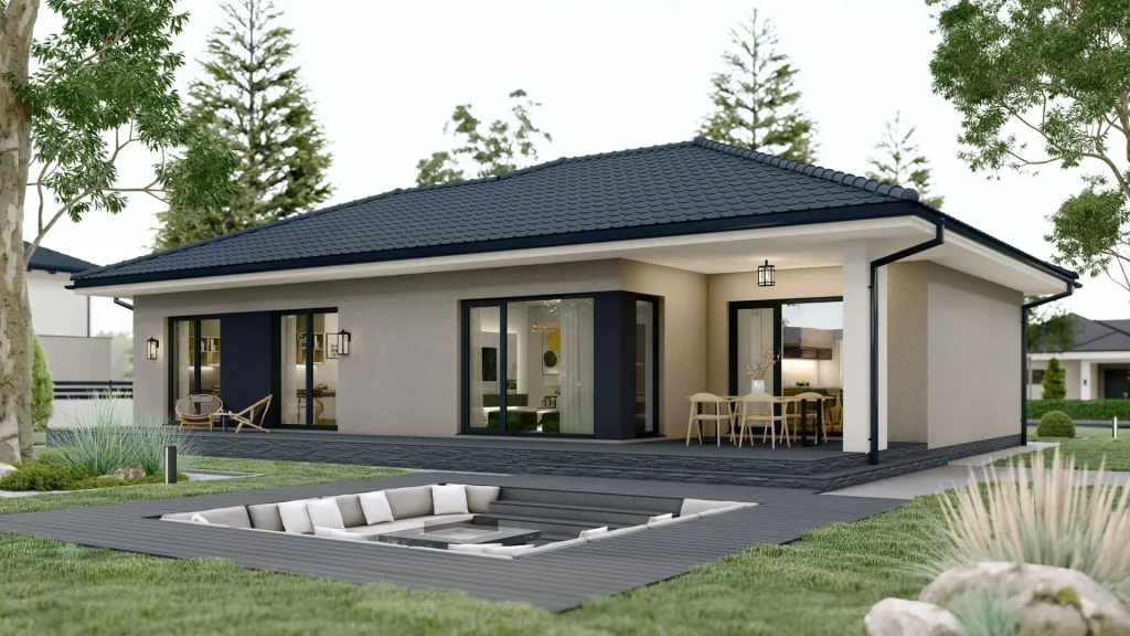 Modernes Fertighaus Cone-A002 mit zeitgenössischer Architektur und nachhaltiger Bauweise von BAUTENT