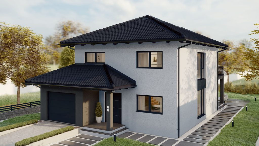 Moderne Fertighaus-Familie beim gemeinsamen Wohnen im neuen Eigenheim - BAUTENT Hausbau und Sanierung