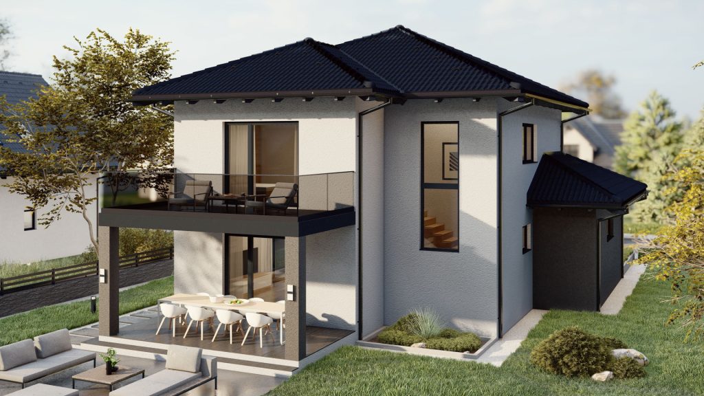 Moderne Fertighaus-Familie vor ihrem neuen Zuhause - BAUTENT Hausbau und Sanierung Expertise