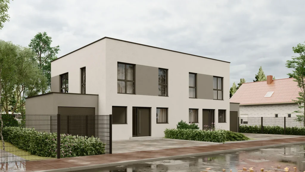 Modernes Fertighaus D001 mit zeitgenössischer Architektur und hochwertiger Fassadengestaltung von BAUTENT