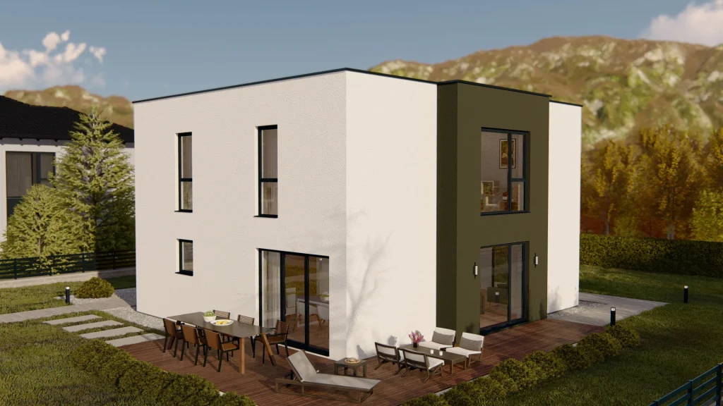 Modernes Fertighaus D001-8 von BAUTENT mit zeitgenössischer Architektur und hochwertiger Bauqualität