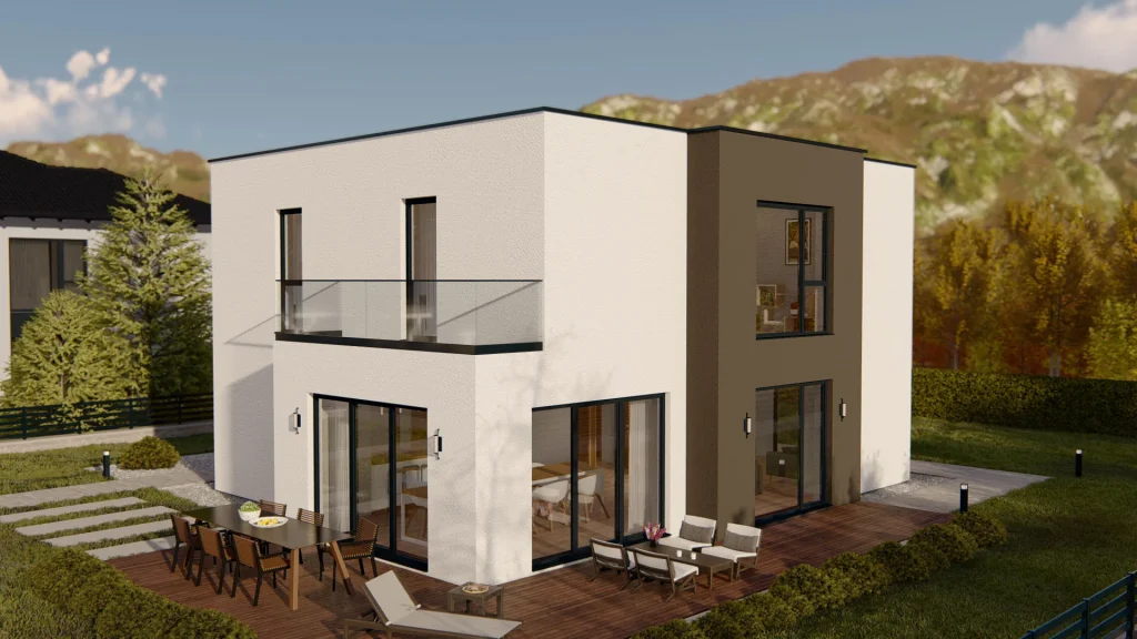 Modernes Fertighaus D001 mit eleganter Fassade und großzügiger Architektur - BAUTENT Hausbau und Sanierung