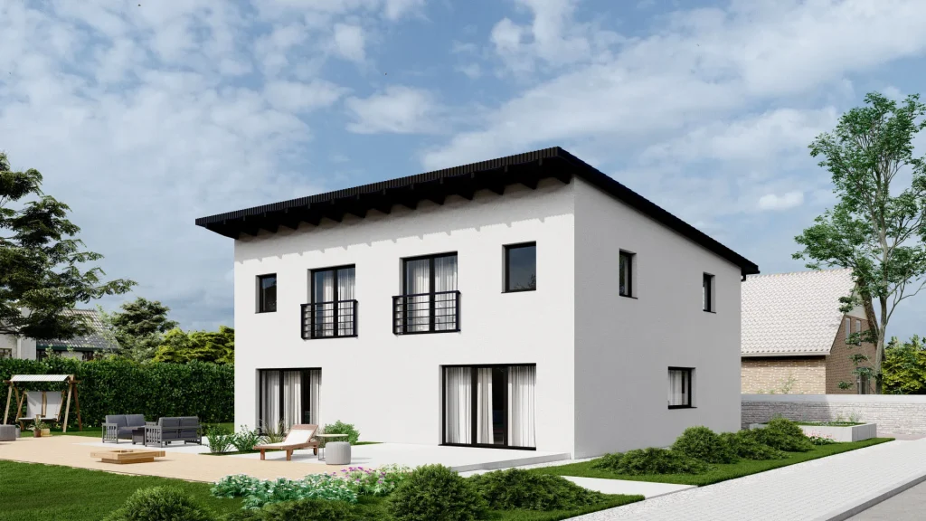 Modernes Fertighaus D002 Außenansicht - professionelle Bauqualität für Neubau und Sanierung