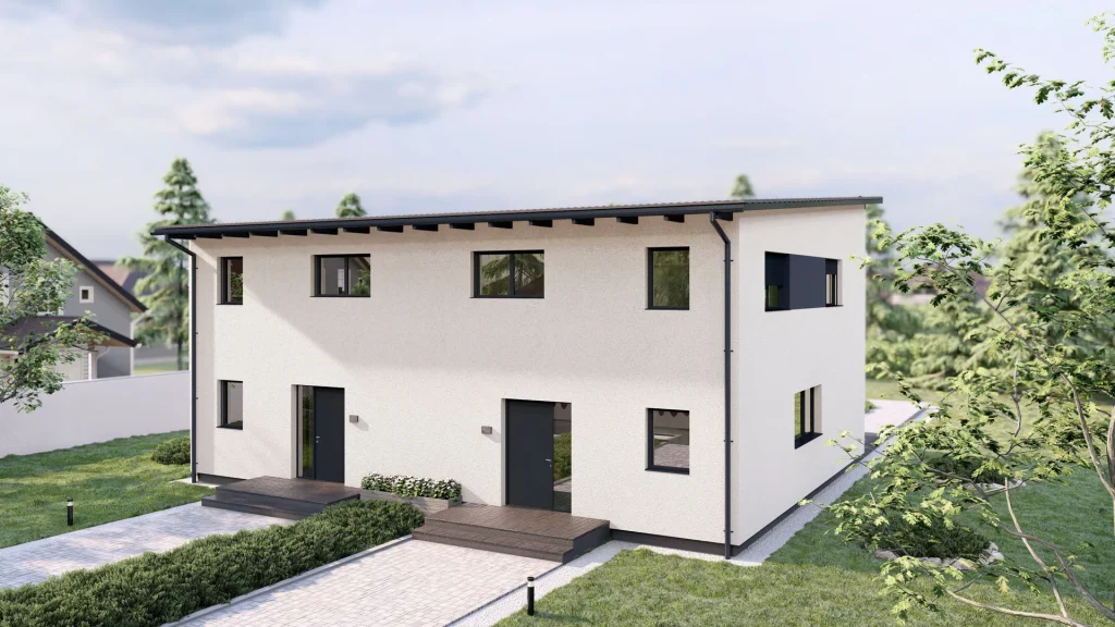 Modernes Fertighaus D002-20 mit zeitgemäßer Architektur und hochwertiger Fassadengestaltung von BAUTENT