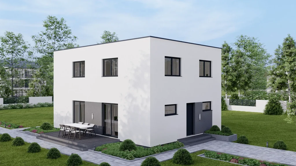 Modernes Fertighaus D002-6 mit zeitgenössischer Architektur und hochwertiger Bauqualität von BAUTENT