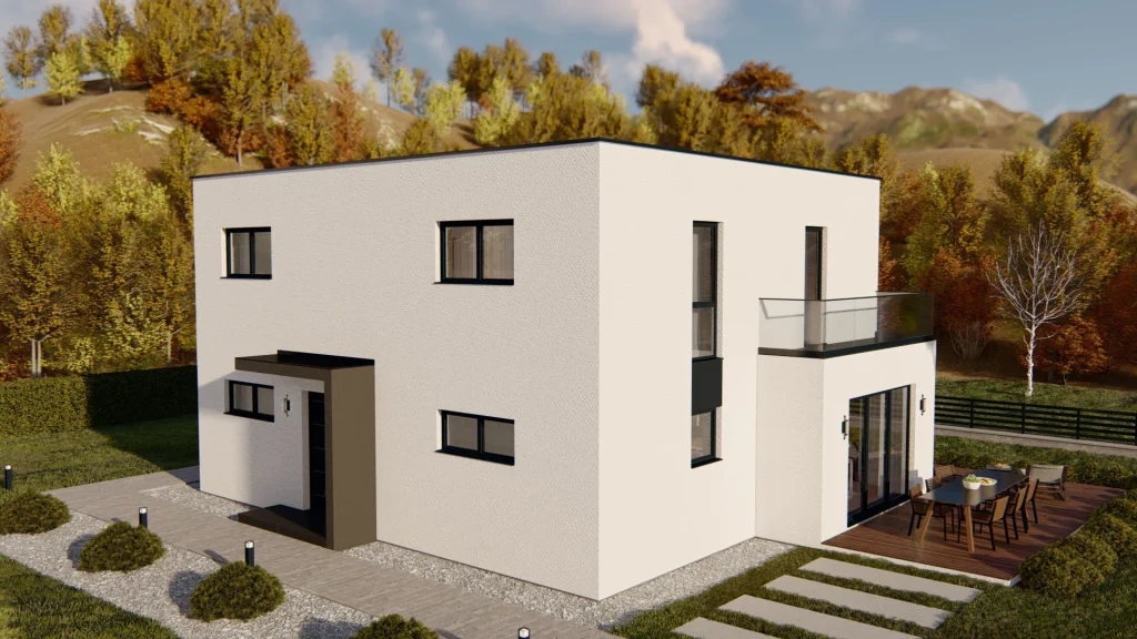 Modernes Fertighaus D002-9 von BAUTENT - energieeffizientes Einfamilienhaus mit zeitgemäßer Architektur und Garten