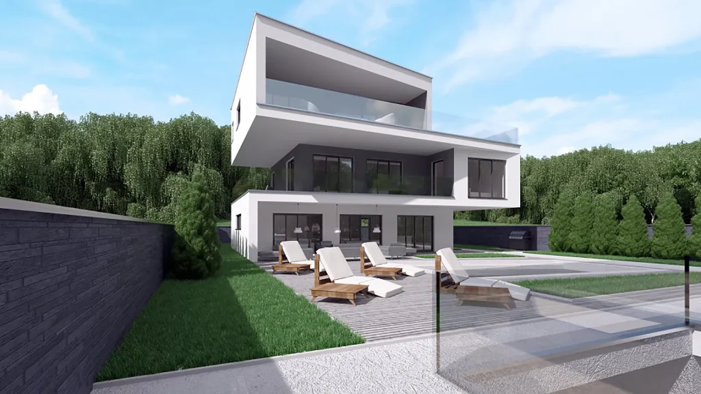 Modernes Elite-Fertighaus des Steco-Zentrums mit zeitgenössischer Architektur und hochwertiger Bauqualität