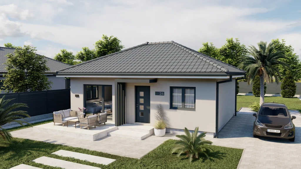 Modernes Fertighaus LEA-A001 mit zeitgenössischer Architektur und großzügigen Fensterflächen von BAUTENT