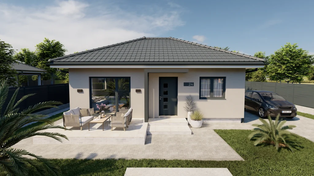 Modernes Fertighaus LEA-A002 mit zeitgemäßer Architektur und nachhaltiger Bauweise von BAUTENT