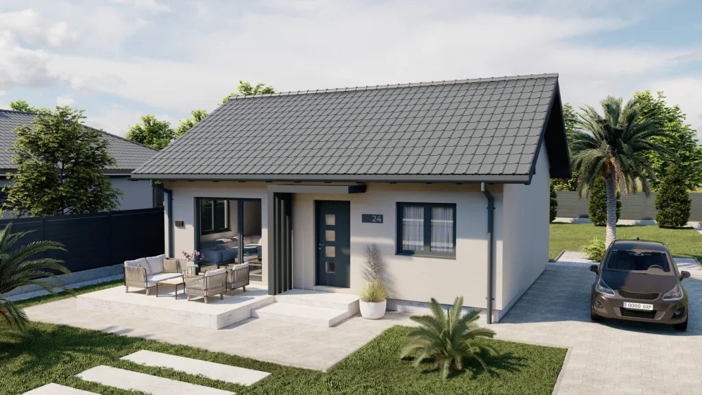 Modernes Fertighaus LEA-B001 mit zeitgenössischer Architektur und großzügigen Fensterflächen von BAUTENT