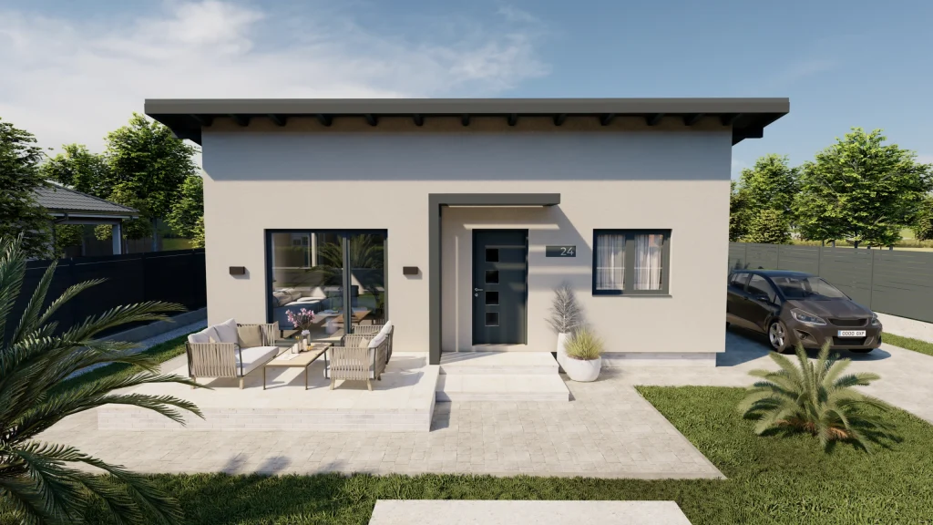 Modernes Fertighaus LEA-C002 mit zeitgenössischer Architektur und großen Fensterflächen von BAUTENT