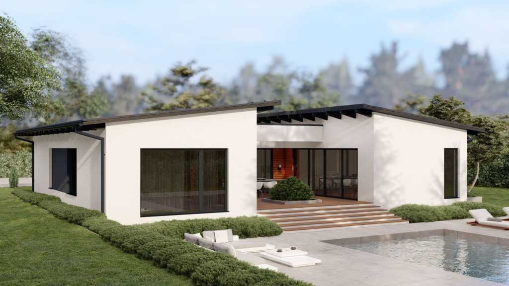 Modernes Fertighaus Lark B003 mit zeitgenössischer Architektur und großzügigen Fensterfronten von BAUTENT