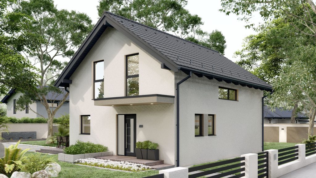 Modernes Fertighaus M-Haus A002 mit zeitgenössischer Architektur und großzügigen Fensterflächen von BAUTENT