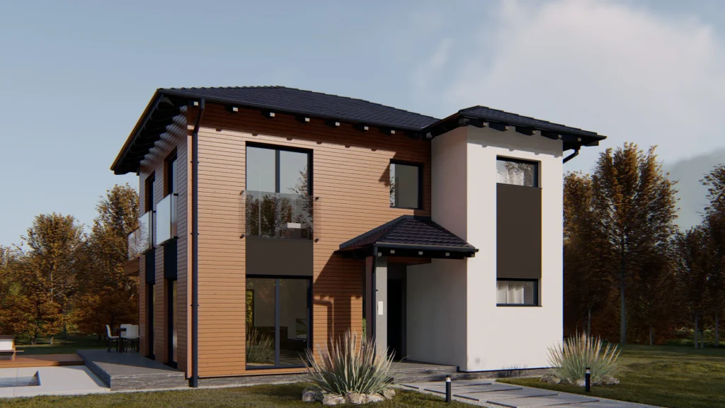 Modernes Fertighaus Neptun-2 mit zeitgenössischer Architektur und großzügigen Fensterfronten von BAUTENT