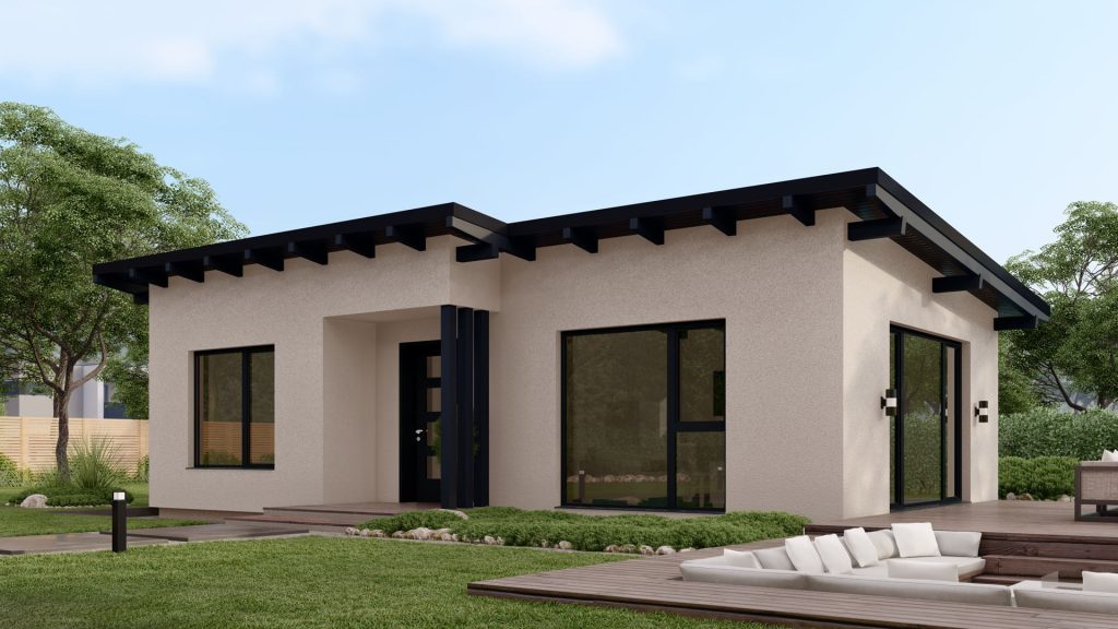 Fertighaus Modell Piccolo B001 - moderne Hausarchitektur mit kompakter Bauweise für effiziente Wohnraumnutzung