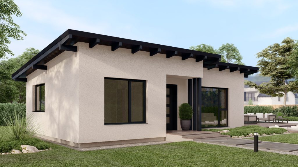 Modernes Piccolo Fertighaus B002 Modell mit zeitgemäßer Architektur und nachhaltiger Bauweise von BAUTENT