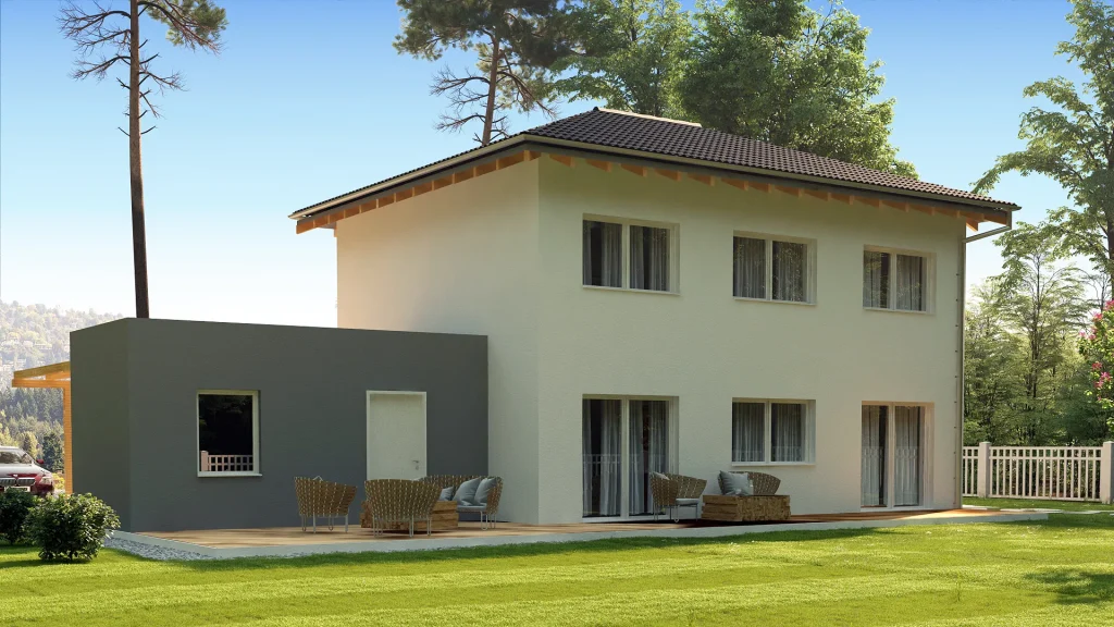 Modernes Fertighaus von Pintar in weißer Holzbauweise - Beispiel für hochwertige Montage-Bauweise