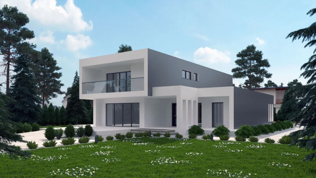 Modernes Fertighaus Rubicon A002 mit zeitgenössischer Architektur und großzügigen Fensterflächen von BAUTENT