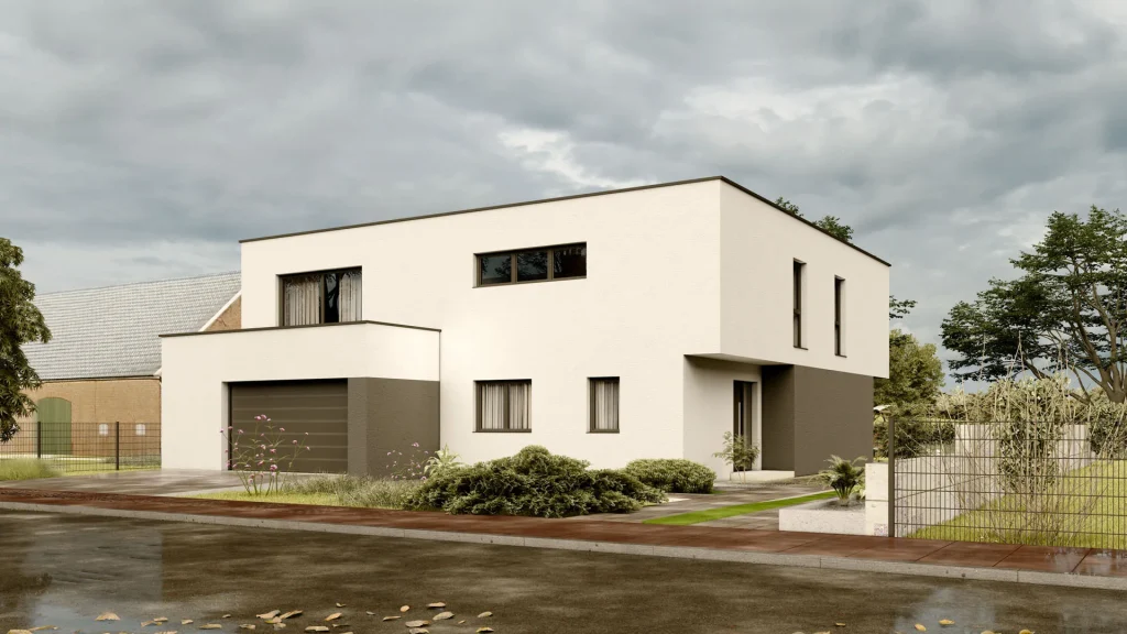 Modernes Fertighaus in Sandweier - Außenansicht mit zeitgemäßer Architektur und hochwertiger Fassadengestaltung
