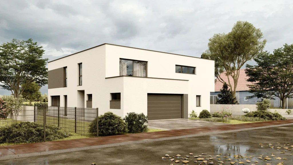 Modernes Fertighaus in Sandweier - Außenansicht mit zeitgemäßer Architektur und hochwertiger Fassadengestaltung