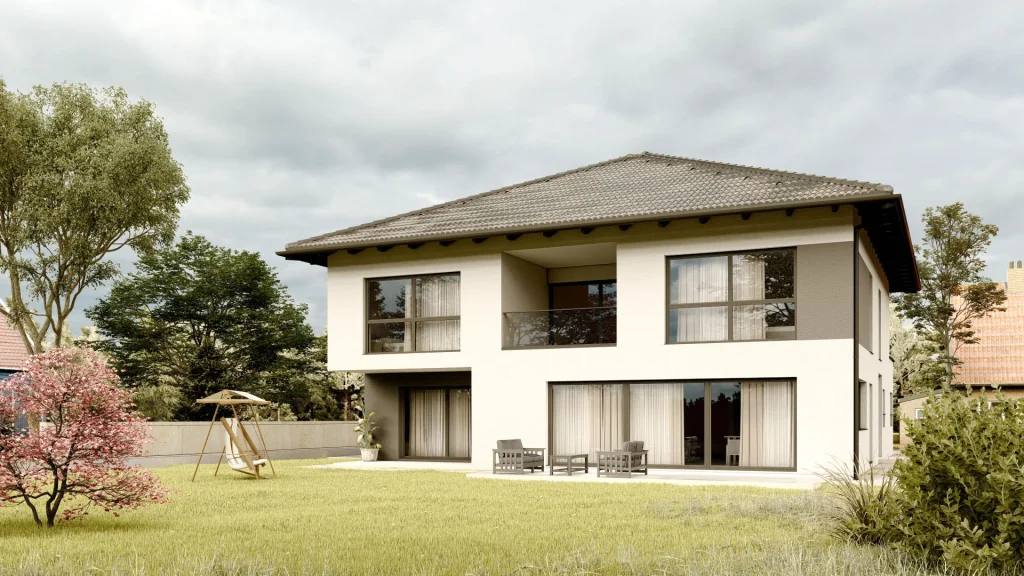 Modernes Fertighaus in Sandweier - Außenansicht mit zeitgenössischer Architektur und hochwertiger Bauqualität