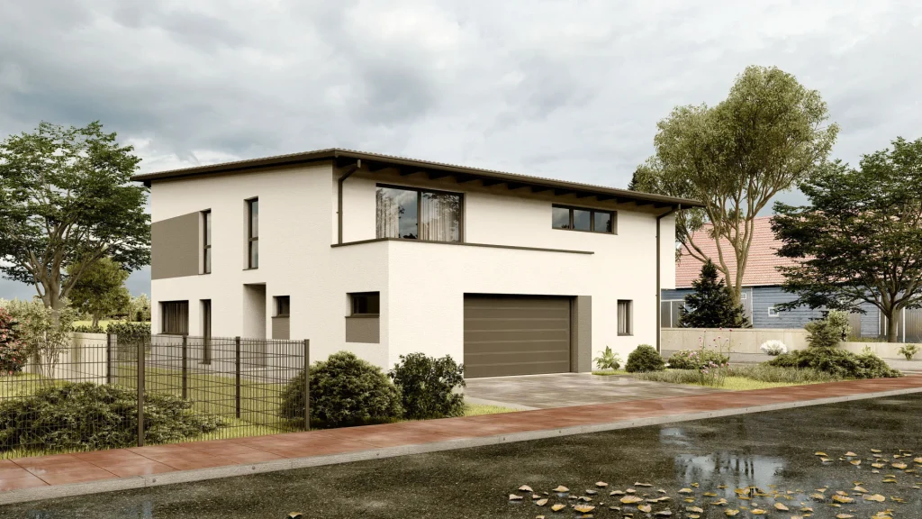 Modernes Fertighaus in Sandweier - Außenansicht mit zeitgemäßer Architektur und hochwertiger Bauqualität