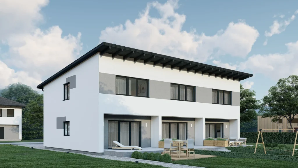Modernes Fertighaus in Schaidt - Außenansicht der energieeffizienten Bauweise von BAUTENT