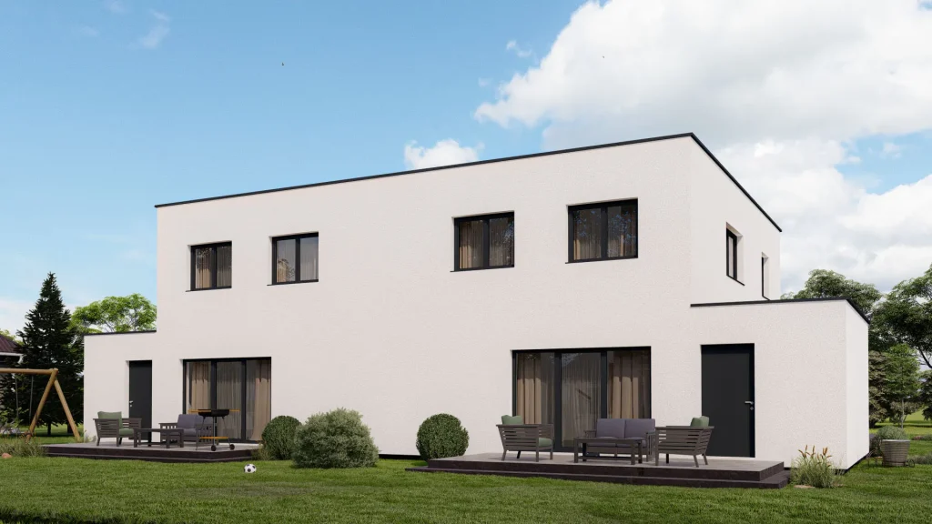 Fertighaus Sinzheim A002 - moderne Hausansicht mit zeitgemäßer Architektur und hochwertiger Bauqualität