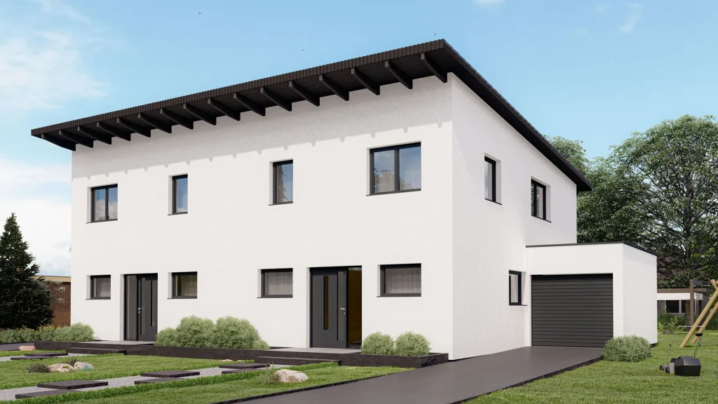 Modernes Fertighaus in Sinzheim mit weißer Fassade und großen Fenstern - BAUTENT Hausbau Referenz