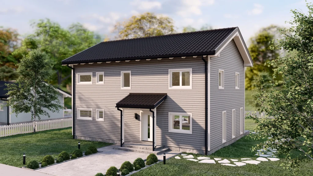 Modernes Fertighaus Svedska-3 mit zeitgemäßer Architektur und hochwertiger Fassadengestaltung von BAUTENT