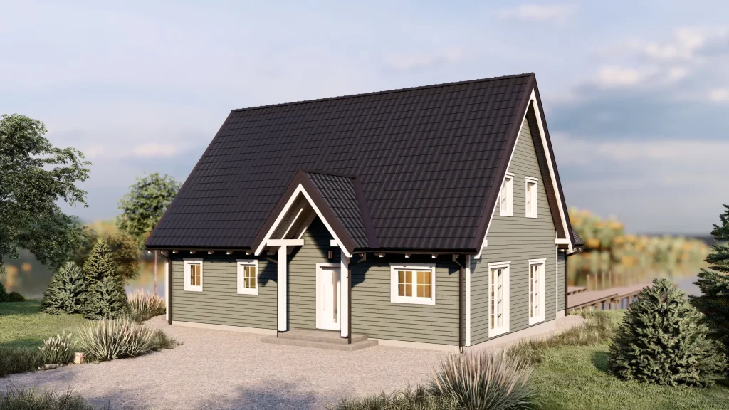 Modernes Fertighaus Svedska-4 mit zeitgenössischer Architektur und hochwertiger Fassadengestaltung