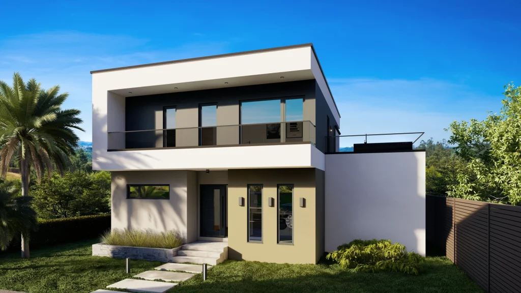 Modernes Fertighaus UTOPIA-3 von Steco Centar mit zeitgenössischer Architektur und großzügigen Fensterfronten