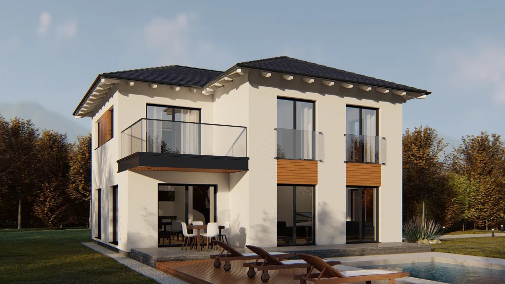 Modernes Fertighaus Venera-1-2 mit zeitgenössischer Architektur und großzügigen Fensterflächen für nachhaltiges Wohnen