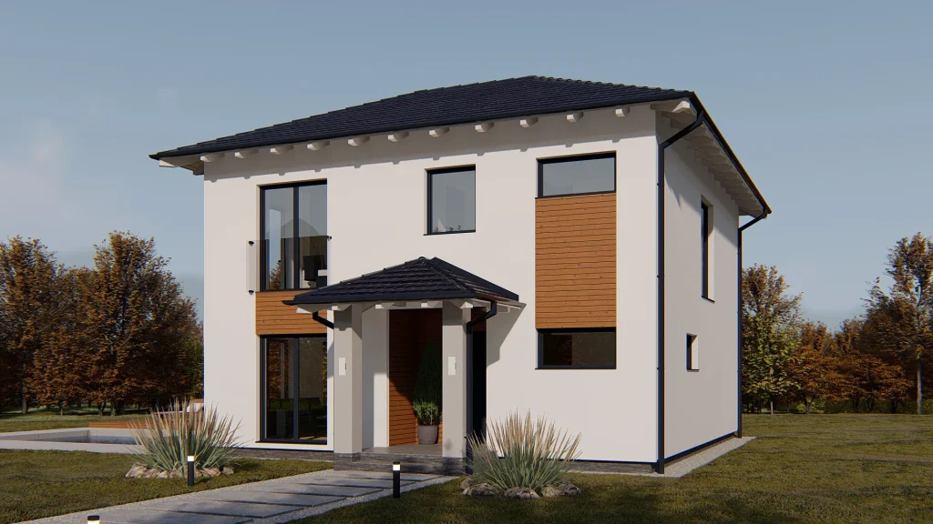 Modernes Fertighaus Venera-2 mit zeitgemäßer Architektur und hochwertiger Fassadengestaltung von BAUTENT