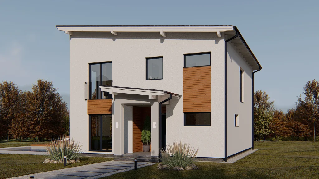 Modernes Fertighaus Venera-8 mit zeitgemäßer Architektur und großen Fensterfronten von BAUTENT