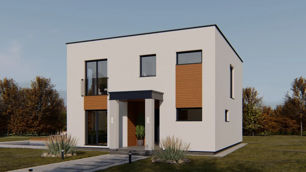 Modernes Fertighaus Venera-M-2 mit zeitgemäßer Architektur und großzügigen Fensterfronten von BAUTENT