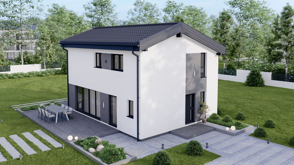 Moderne Fertighaus Villa mit eleganter Architektur und großzügigen Fensterfronten - BAUTENT Massivbau Referenz