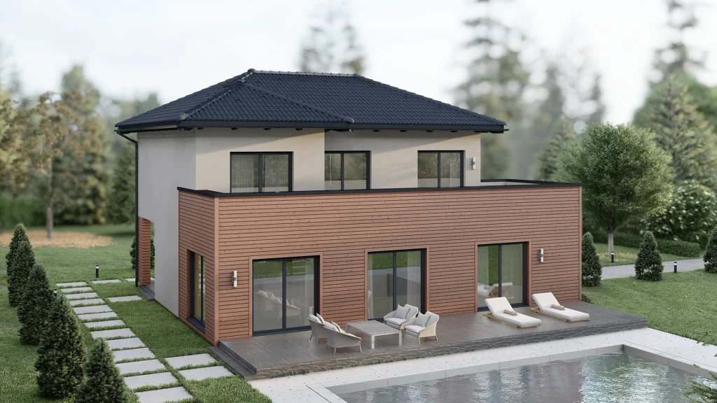 Zevs-B002 Fertighaus Modell - moderne Architektur und energieeffiziente Bauweise für Neubau und Sanierung