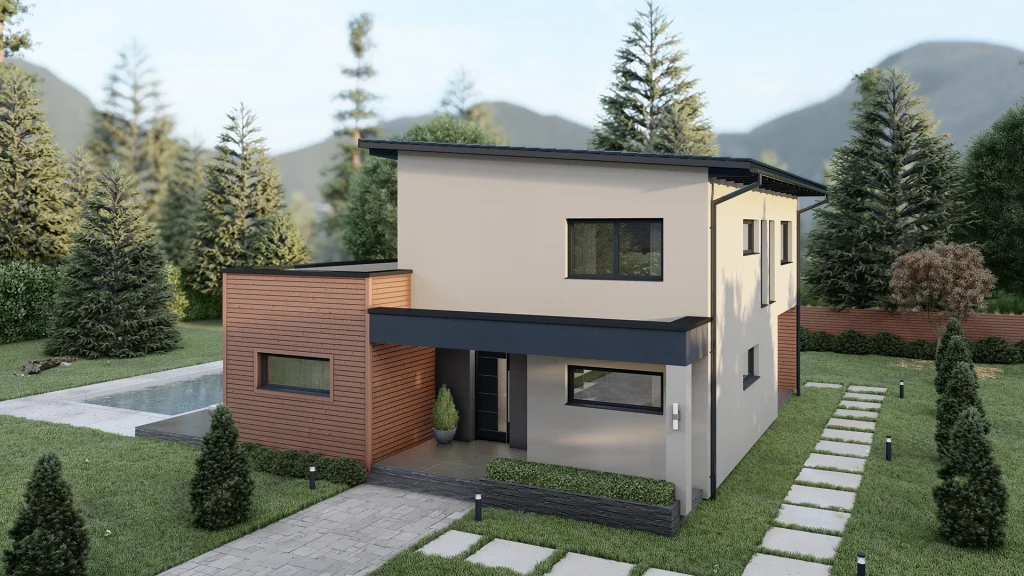 Modernes Fertighaus Modell Zevs-D001 mit zeitgenössischer Architektur und nachhaltiger Bauweise