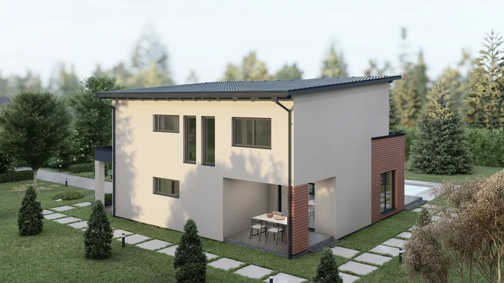 Modernes Fertighaus Zevs D003 Modell mit zeitgenössischer Architektur und hochwertiger Bauqualität