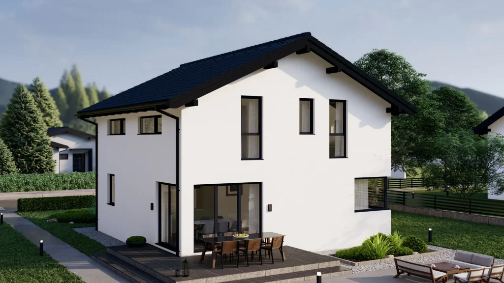 Modernes Fertighaus mit 25-Grad-Dachneigung - BAUTENT Architekturmodell A001 für energieeffizientes Bauen