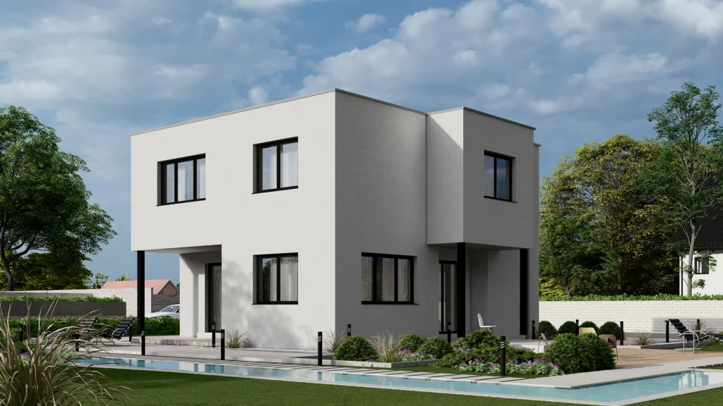 Modernes Fertighaus mit großen Fenstern und ansprechender Architektur - BAUTENT Hausbau und Sanierung