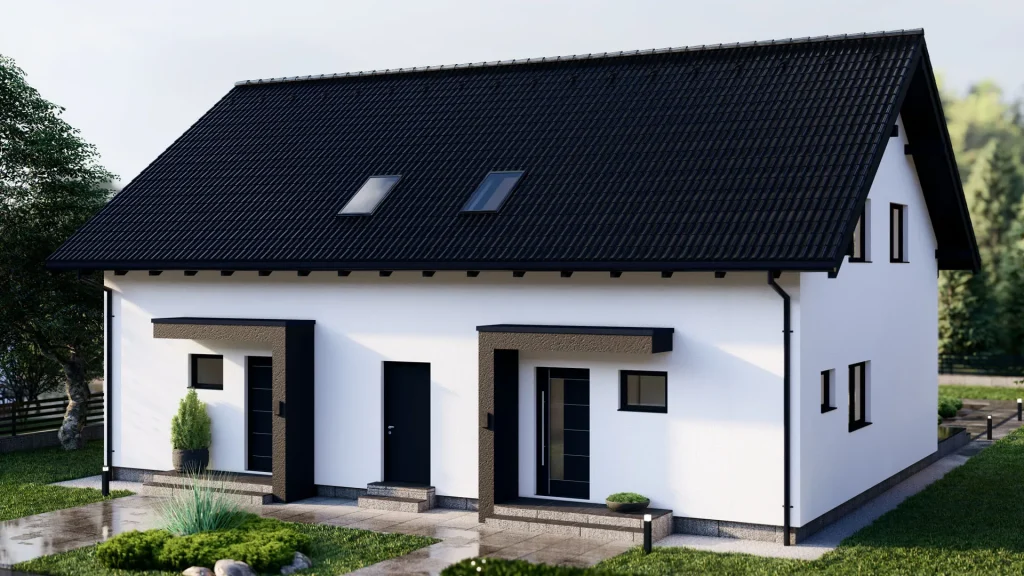 Modernes Fertighaus mit großen Fenstern und zeitgemäßer Architektur von BAUTENT - Energieeffizientes Bauen